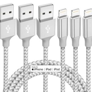 iPhone Charger 3 Pack 10 ft Apple MFi Certified Lightning Nylon Braided Cable Fast Charging Cord Compatible with iPhone 13 12 11 Pro Max XR XS X 8 7 6 Plus SE iPad and More