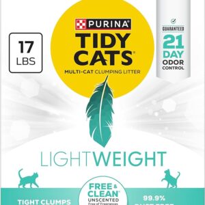 Purina Tidy Cats LightWeight Free and Clean Unscented, Multi-Cat, Clumping, 99.9 Percent Dust Free Cat Litter - 17 lb. Box