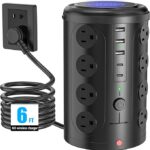 Tower Power Strip Surge Protector with 16 Outlets and 5 USB Ports (2 USB-C), 6FT Extension Cord with Multiple Outlets,Heavy Duty Charging Station,Home Office Dorm Room Essentials. No Wireless Charging