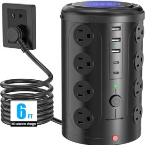 Tower Power Strip Surge Protector with 16 Outlets and 5 USB Ports (2 USB-C), 6FT Extension Cord with Multiple Outlets,Heavy Duty Charging Station,Home Office Dorm Room Essentials. No Wireless Charging
