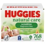 Huggies Natural Care Sensitive Baby Wipes, Unscented, Hypoallergenic, 99% Purified Water, 12 Flip-Top Packs (768 Wipes Total), Packaging May Vary