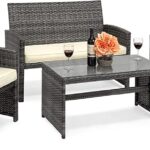 Best Choice Products 4-Piece Outdoor Wicker Patio Conversation Furniture Set for Backyard w/Coffee Table, Seat Cushions - Gray/Cream