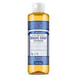 Dr. Bronner's Pure-Castile Magic Liquid Soap (Peppermint, 8 Ounce)- Made with Organic Oils, 18-in1 Uses: Face, Hair, Hand & Body Soap, Laundry, Pets- Concentrated, Vegan, Non-GMO