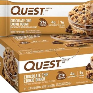 Quest Nutrition Chocolate Chip Dough Cookie Protein Bars, 21g Protein, 1g Sugar, 4g Net Carb, Gluten Free, Keto Friendy, 12 Count