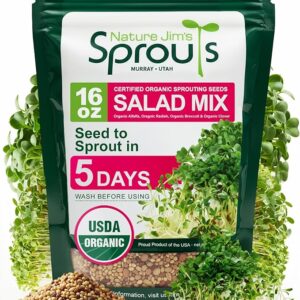 Nature Jims Sprouts Organic Salad Mix – Non-GMO Microgreen Seeds for Growing – Healthy Broccoli, Alfalfa, Radish & Clover Sprouting Variety Blend – Microgreens & Sprouts Seeds for Home Gardening – 1lb