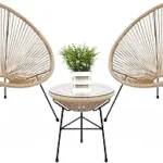 Best Choice Products 3-Piece Outdoor Acapulco All-Weather Patio Conversation Bistro Set w/Plastic Rope, Glass Top Table and 2 Chairs - Natural