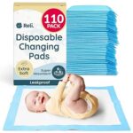 Reli. Disposable Changing Pads for Baby (110 Pack) | Disposable Diaper Changing Pads, 13" x 18" | Super Absorbent, Leak-Proof Liners | Waterproof, Quick Dry Underpads (Blue/White)