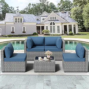 Shintenchi 5 Pieces Outdoor Patio Furniture Sets Modular Patio Conversation Sets Patio Sofa Table