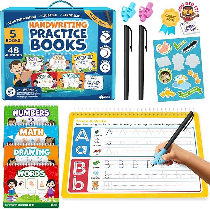 Magic Grooved Writing Practice for Kids - Grooved Handwriting Practice for Kids 5-7 8-10 Magic Copybooks for Kids - Tracing Books for Ages 3-5 - Preschool Learning Activities - 5 Year Old Girl Gift