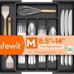 Lifewit Silverware Drawer Organizer, Expandable Utensil Tray for Kitchen, BPA Free Flatware and Cutlery Holder, Adjustable Plastic Storage for Spoons Forks Knives, 8.5-14 x 12", Black